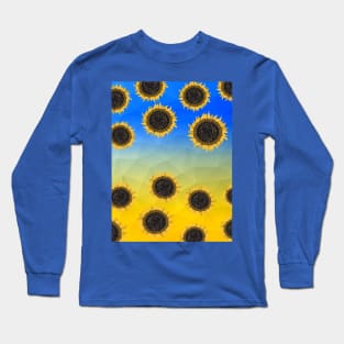 Ukraine yellow blue geometric mesh pattern Sunflowers Long Sleeve T-Shirt